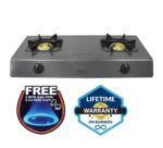 Mika Gas Stove, Table Top, Double Burner, Non Stick Dark Grey Colour Body