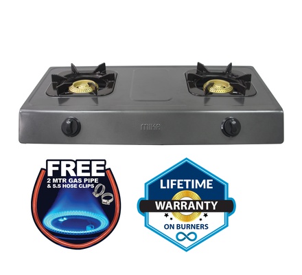 Mika Gas Stove, Table Top, Double Burner, Non Stick Dark Grey Colour Body