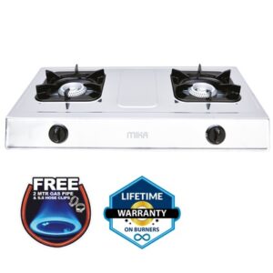 Mika Gas Stove, Table Top, Double Burner, Non Stainless Steel Body