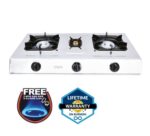 Mika Gas Stove, Table Top, Triple Burner, Non Stick Dark Grey Colour Body