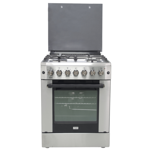 Mika Standing Cooker, 60cm X 60cm, 4 Gas, Electric Oven, Half Inox