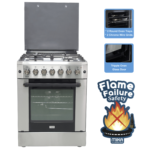 Mika Standing Cooker, 60cm X 60cm, 4 Gas, Electric Oven, Half Inox