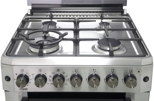 Mika Standing Cooker, 60cm X 60cm, 4 Gas, Electric Oven, Half Inox