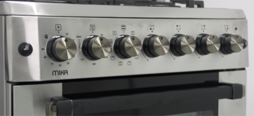 Mika Standing Cooker, 60cm X 60cm, 4 Gas, Electric Oven, Half Inox