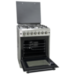 Mika Standing Cooker, 60cm X 60cm, 4 Gas, Electric Oven, Half Inox
