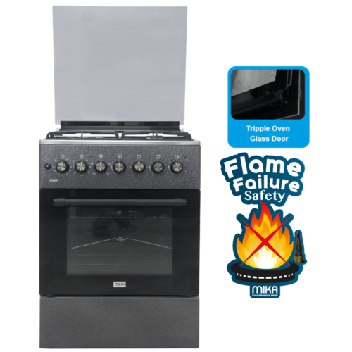 Mika Standing Cooker, 60cm x 60cm, 3 Gas Burner + 1 Electric Plate, Decor Silver