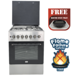 Mika Standing Cooker, 60cm x 60cm, 3 Gas Burner + 1 Electric Plate, Half Inox