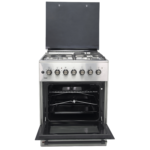 Mika Standing Cooker, 60cm x 60cm, 3 Gas Burner + 1 Electric Plate, Half Inox