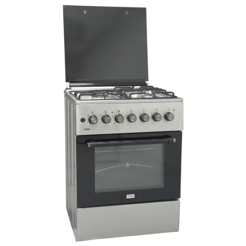 Mika Standing Cooker, 60cm x 60cm, 3 Gas Burner + 1 Electric Plate, Half Inox