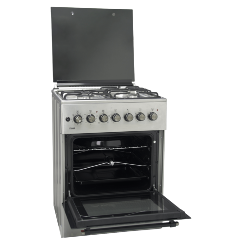 Mika Standing Cooker, 60cm x 60cm, 3 Gas Burner + 1 Electric Plate, Half Inox