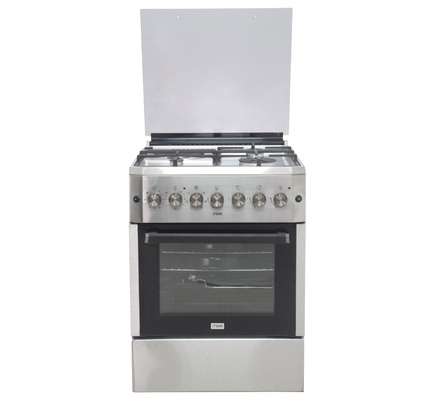 Mika Standing Cooker, 60cm x 60cm, 3 Gas Burner + 1 Electric Plate, Half Inox