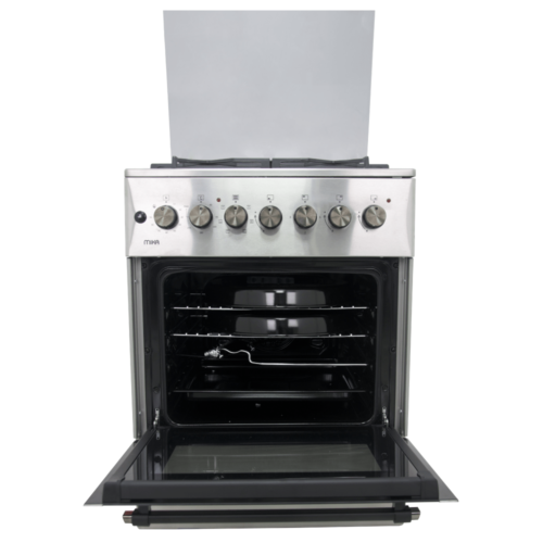 Mika Standing Cooker, 60cm x 60cm, 3 Gas Burner + 1 Electric Plate, Half Inox