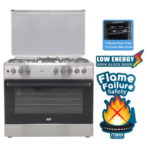 Mika Standing Cooker, 90cm x 60cm, 4 Gas Burner + 1 Electric Plate, WOK Burner