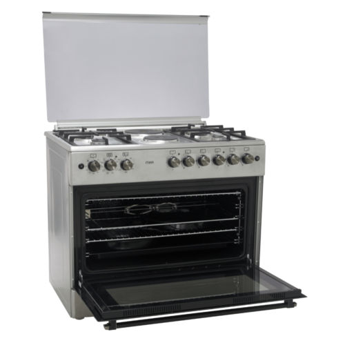 Mika Standing Cooker, 90cm X 60cm, 4 + 2, Electric Oven, Half Inox