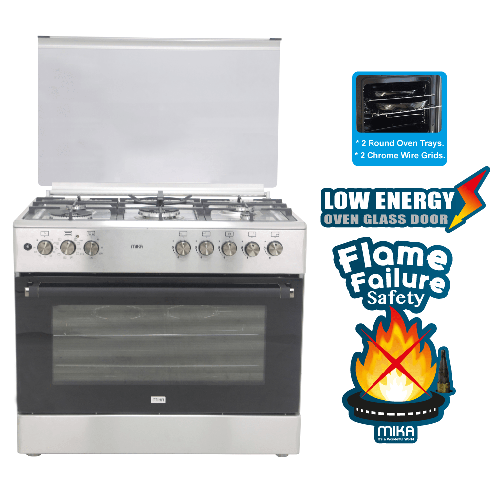 Mika Standing Cooker, 90cm X 60cm, 5GB, Electric Oven, Half Inox