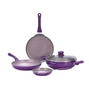 Wonderchef - Royal Velvet Non-Stick Cookware Set, 5Pc (Fry Pan With Lid, Wok, Dosa Tawa, Mini Fry Pan)-Purple