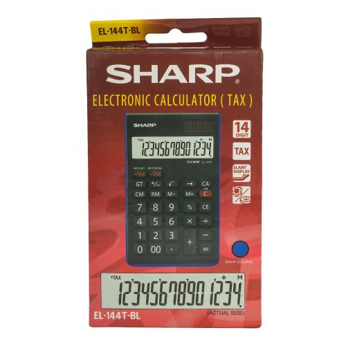 Sharp - EL-144T - 14 Digit Calculator - Black/ Blue