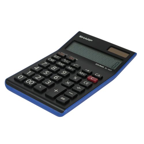 Sharp - EL-144T - 14 Digit Calculator - Black/ Blue