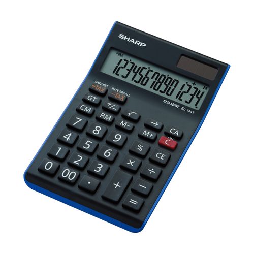 Sharp - EL-144T - 14 Digit Calculator - Black/ Blue