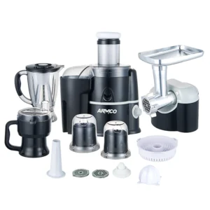 Food Factory: 11-in-1, Juicer, Blender (unbreakable) , Grinder, Mincer, Slicer, Shredder, Wet Mill, Filter, Chopper, Cirtus Juicer, Egg Whisker, Spatula 650W, Elegant Silver and Black Finish