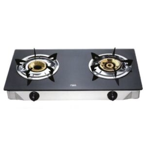 Mika Gas Stove, Table Top, Glass Top, Double Burner, Black
