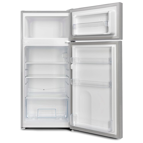 MIKA Fridge, 112L, 2 Door Top Mount Freezer, Defrost (Direct Cool), Line Silver Dark
