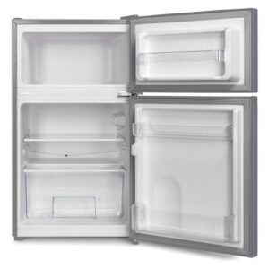 MIKA Fridge, 86L, 2 Door Top Mount Freezer, Defrost (Direct Cool), Dark Silver