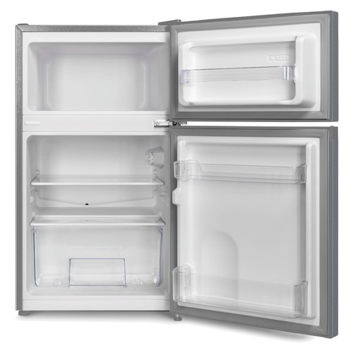 MIKA Fridge, 86L, 2 Door Top Mount Freezer, Defrost (Direct Cool), Dark Silver