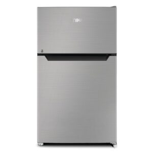 MIKA Fridge, 86L, 2 Door Top Mount Freezer, Defrost (Direct Cool), Line Silver Dark