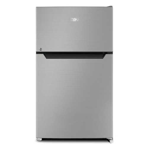MIKA Fridge, 86L, 2 Door Top Mount Freezer, Defrost (Direct Cool), Line Silver Dark