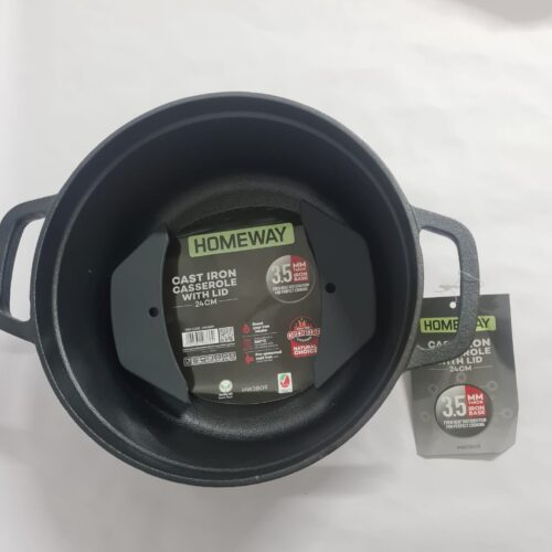HOMEWAY Cast Iron Casserole 24 cm with a lid